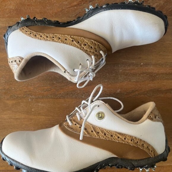 FOOTJOY WOMENS LOPRO COLLECTION GOLF SHOES WHITE/TAN SIZE 6.5 MODEL#93926 - Picture 1 of 9
